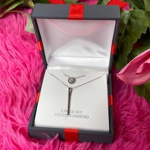 NEW sterling silver diamond layered necklace set